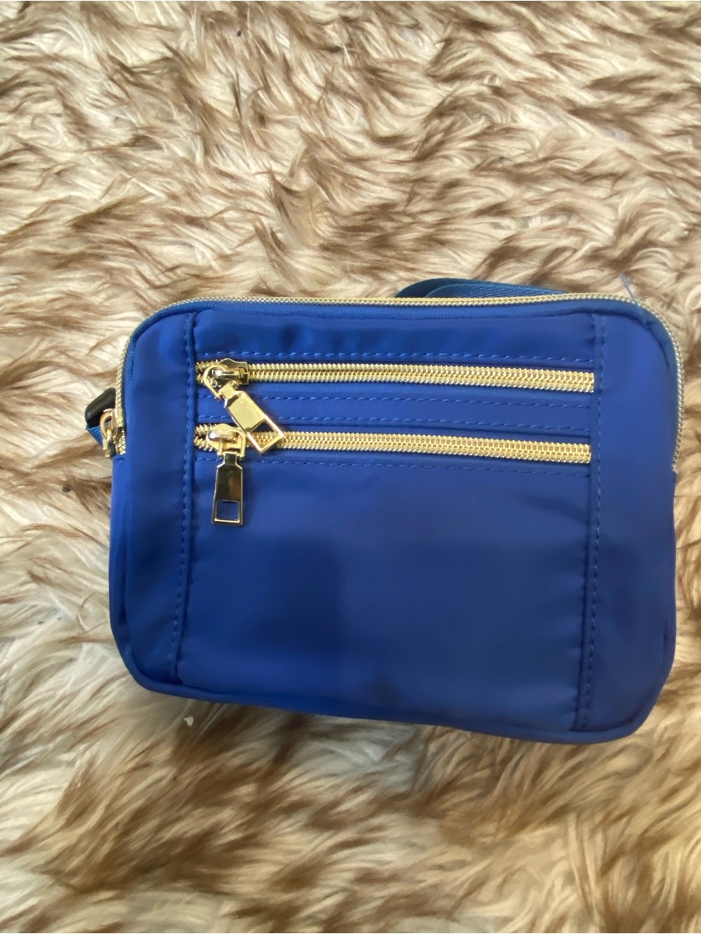 Blue Women's Crossbody Bag with Gold Zippers